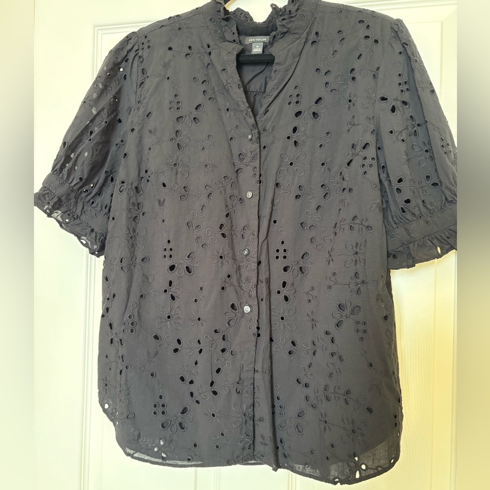 Ann Taylor Black Eyelet Blouse